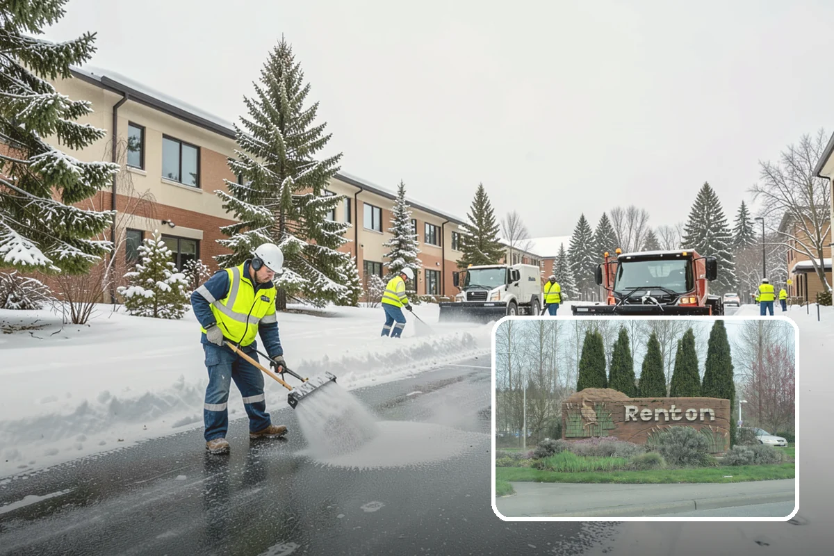Grocery Store Snow Plowing in Renton, King County, WA - Customer lot and cart corrals cleared through store hours