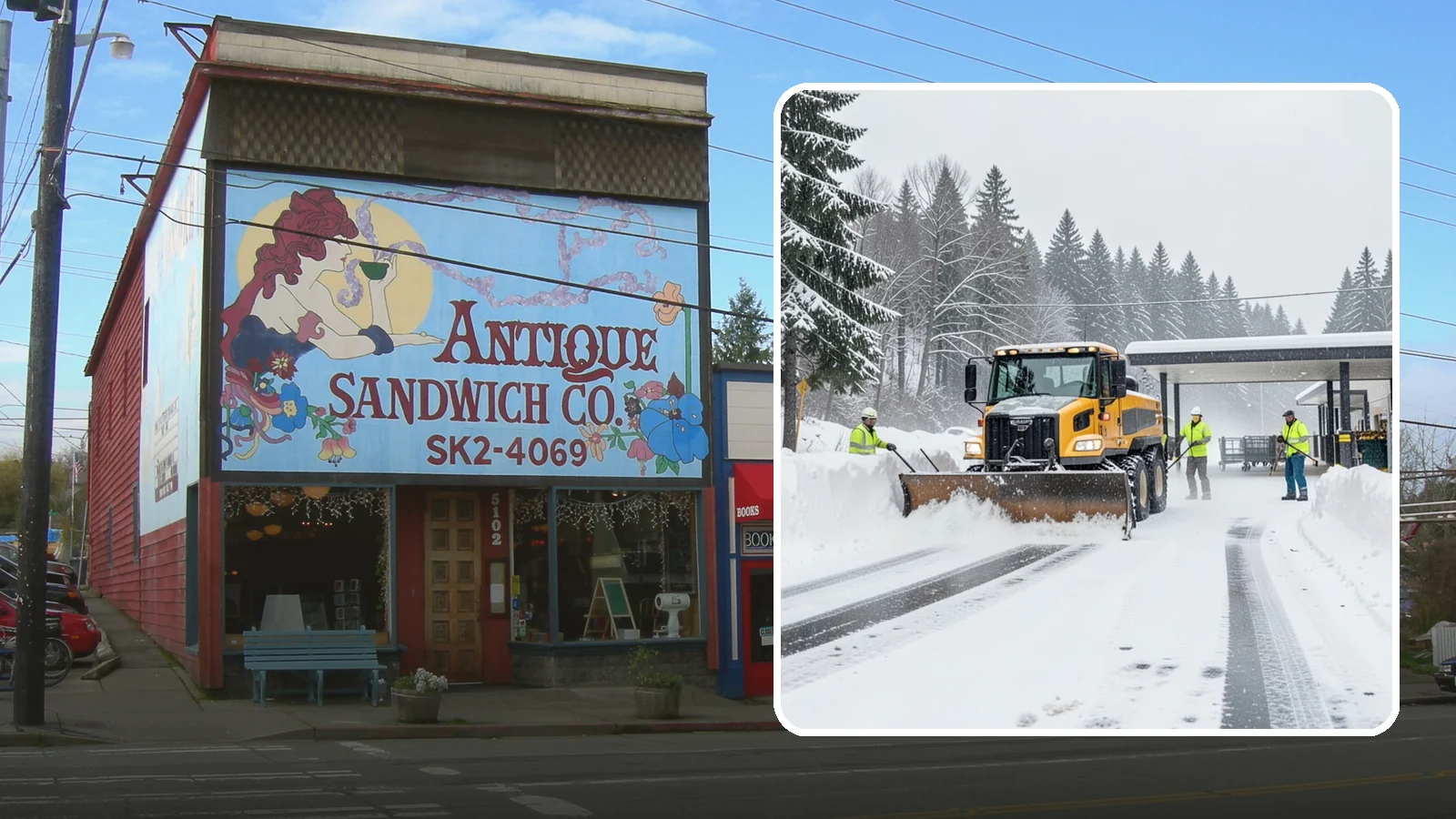 Grocery Store Snow Plowing in Ruston, Pierce County, WA - We plow grocery lots, cart corrals, and entrances around store hours so shoppers reach the doors with carts in hand.