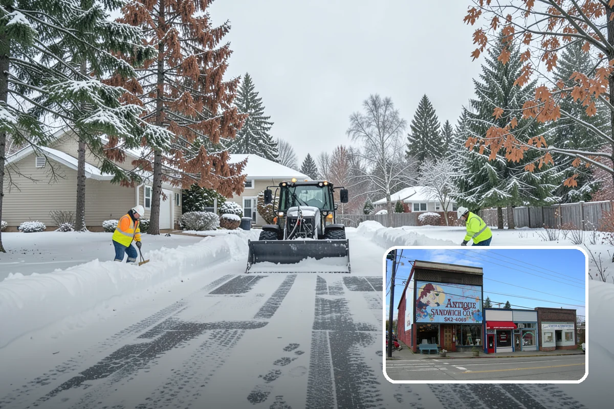 Grocery Store Snow Plowing in Ruston, Pierce County, WA - Customer lot and cart corrals cleared through store hours