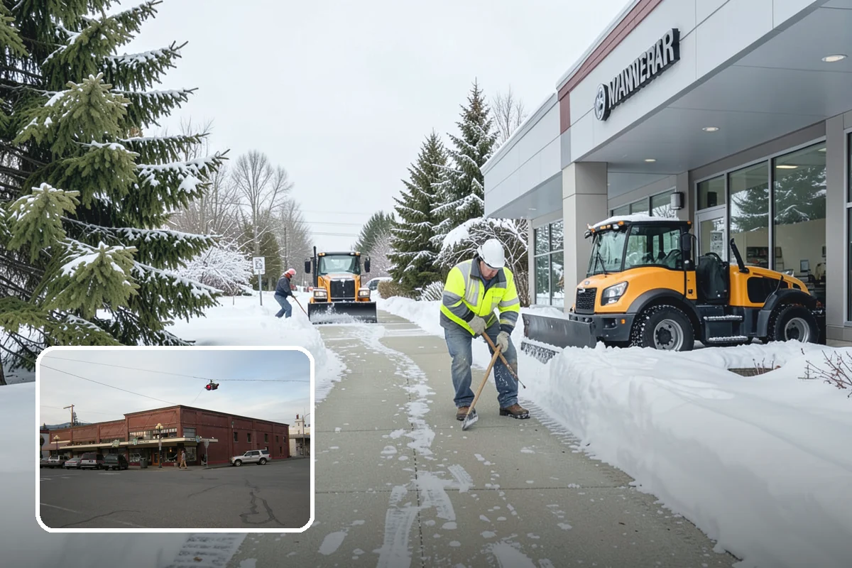 Grocery Store Snow Plowing in Sedro-Woolley, Skagit County, WA - Customer lot and cart corrals cleared through store hours