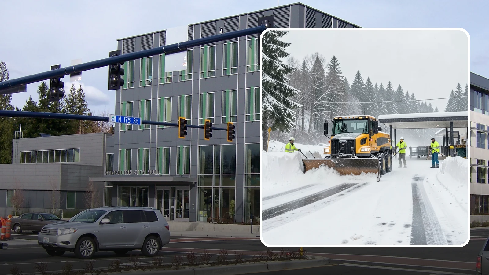 Grocery Store Snow Plowing in Shoreline, King County, WA - We plow grocery lots, cart corrals, and entrances around store hours so shoppers reach the doors with carts in hand.