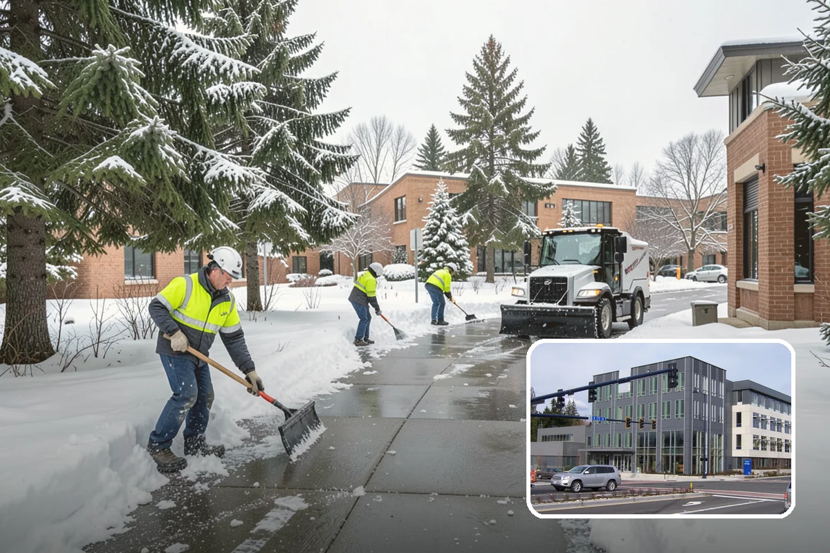 Grocery Store Snow Plowing in Shoreline, King County, WA - Customer lot and cart corrals cleared through store hours