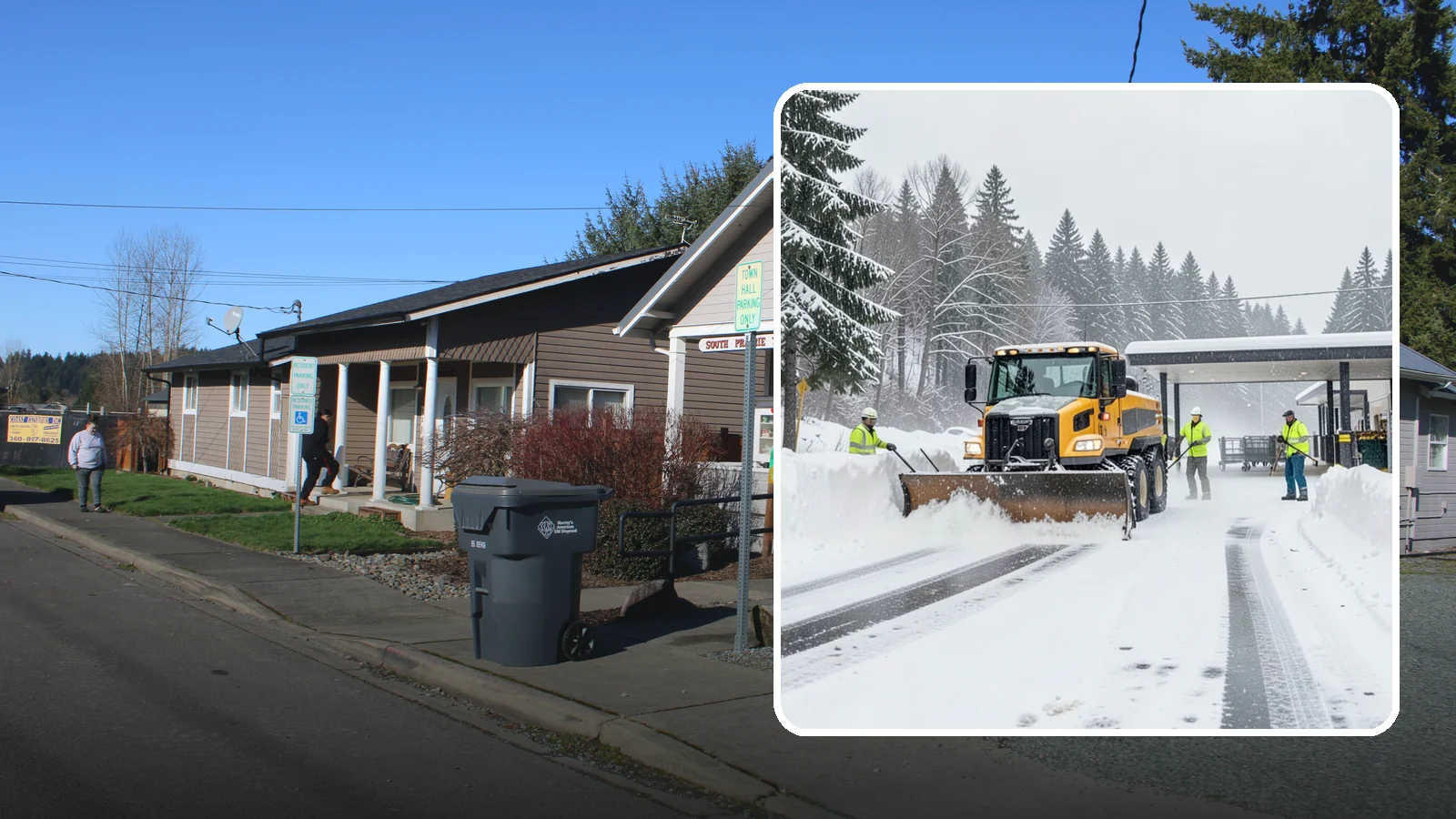 Grocery Store Snow Plowing in South Prairie, Pierce County, WA - We plow grocery lots, cart corrals, and entrances around store hours so shoppers reach the doors with carts in hand.
