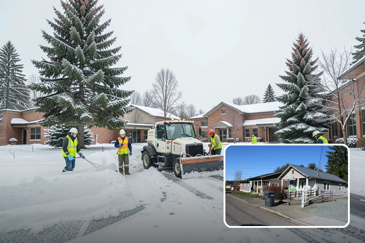 Grocery Store Snow Plowing in South Prairie, Pierce County, WA - Customer lot and cart corrals cleared through store hours