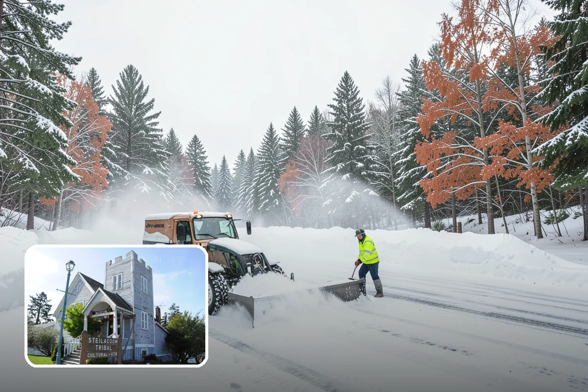Grocery Store Snow Plowing in Steilacoom, Pierce County, WA - Customer lot and cart corrals cleared through store hours