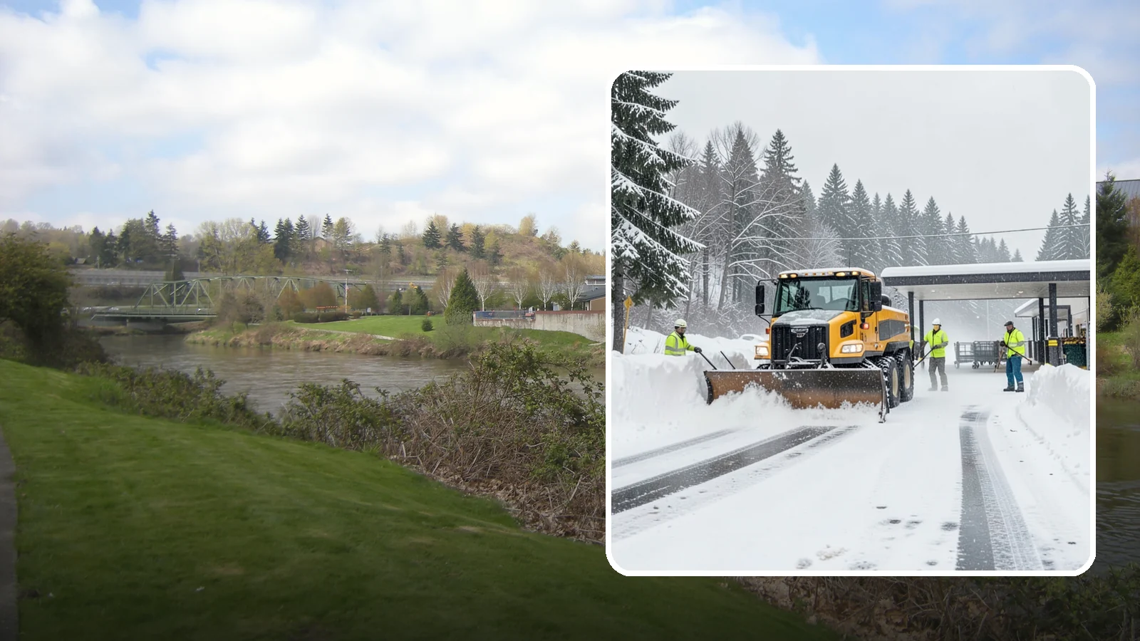 Grocery Store Snow Plowing in Tukwila, King County, WA - We plow grocery lots, cart corrals, and entrances around store hours so shoppers reach the doors with carts in hand.