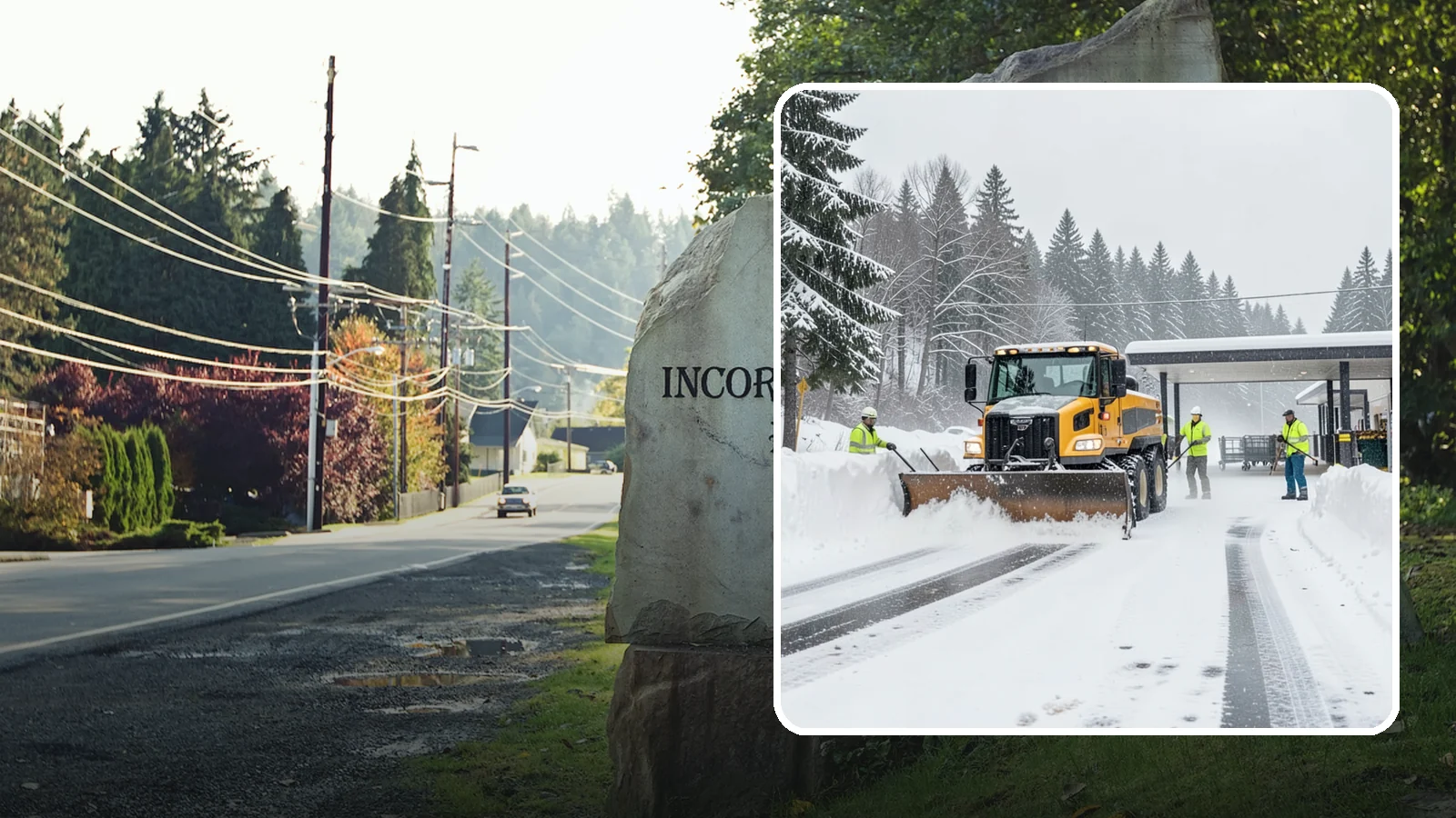 Grocery Store Snow Plowing in Wilkeson, Pierce County, WA - We plow grocery lots, cart corrals, and entrances around store hours so shoppers reach the doors with carts in hand.
