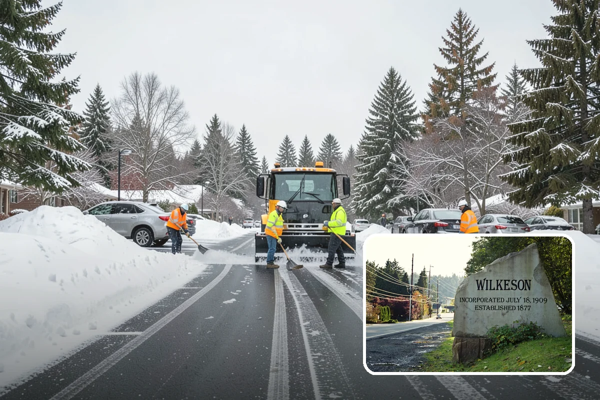 Grocery Store Snow Plowing in Wilkeson, Pierce County, WA - Customer lot and cart corrals cleared through store hours