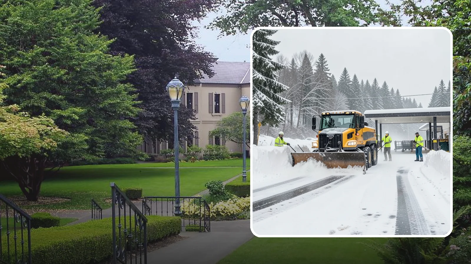 Grocery Store Snow Plowing in Woodinville, King County, WA - We plow grocery lots, cart corrals, and entrances around store hours so shoppers reach the doors with carts in hand.