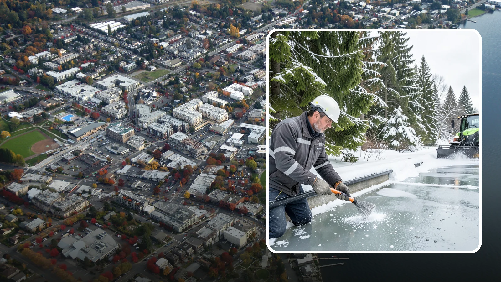 Gutter Heat Cable Installation in Kirkland, King County, WA - We install heat cable in gutters and downspouts to keep meltwater flowing through freezing weather.