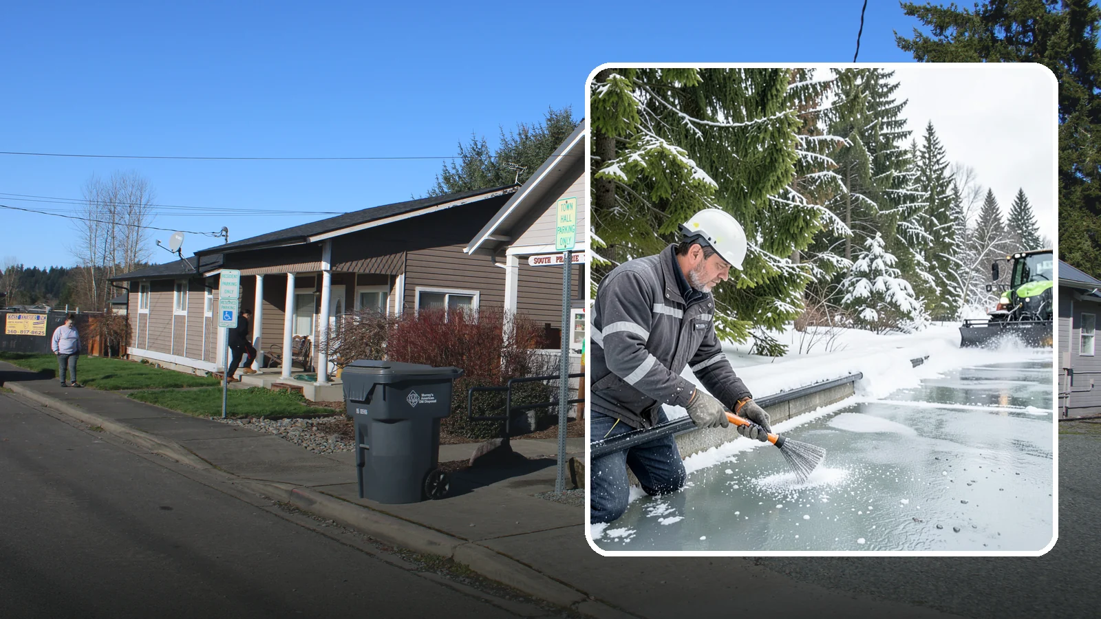 Gutter Heat Cable Installation in South Prairie, Pierce County, WA - We install heat cable in gutters and downspouts to keep meltwater flowing through freezing weather.