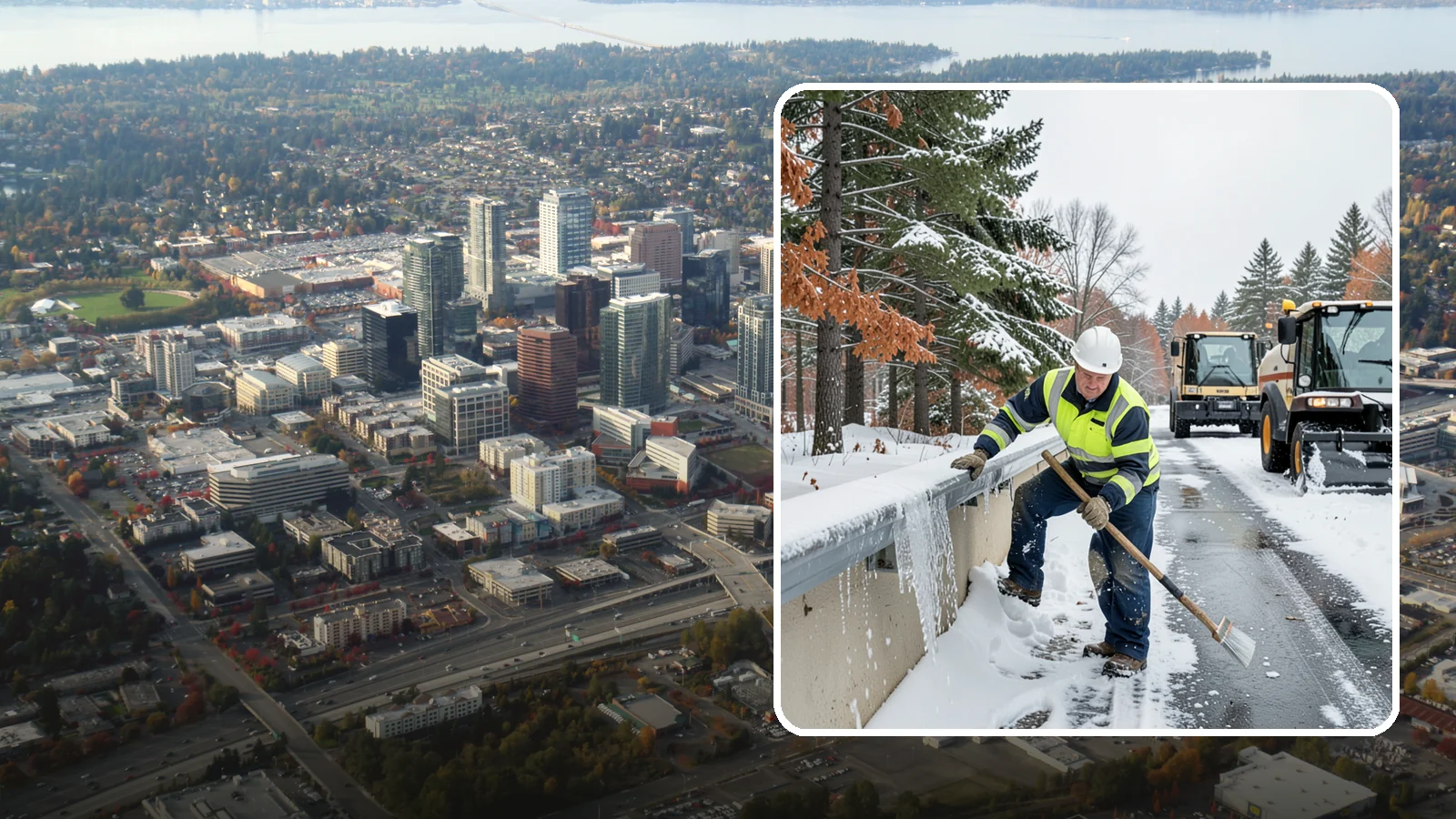 Gutter Ice Removal in Bellevue, King County, WA - We clear ice from gutters and downspouts so meltwater can drain instead of backing up.