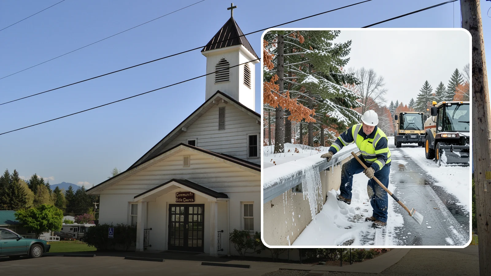 Gutter Ice Removal in Concrete, Skagit County, WA - We clear ice from gutters and downspouts so meltwater can drain instead of backing up.