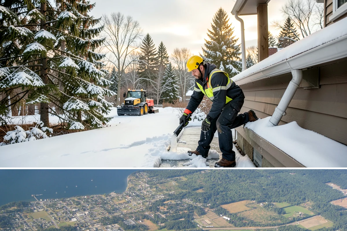 Gutter Ice Removal in Coupeville, Island County, WA - Gutter ice removal is most needed during cold snaps and thaws when frozen gutters block the meltwater trying to drain.