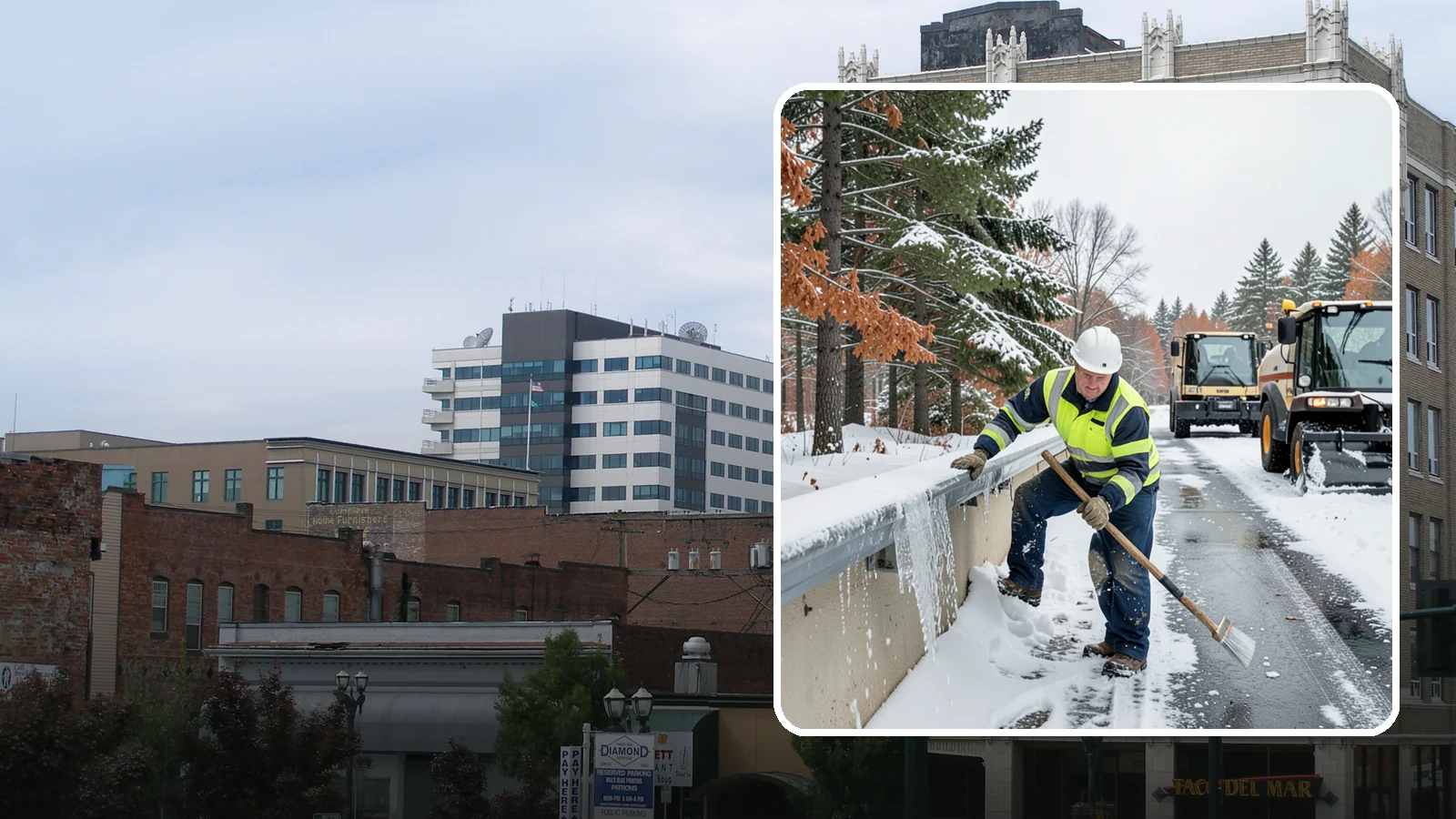 Gutter Ice Removal in Everett, Snohomish County, WA - We clear ice from gutters and downspouts so meltwater can drain instead of backing up.