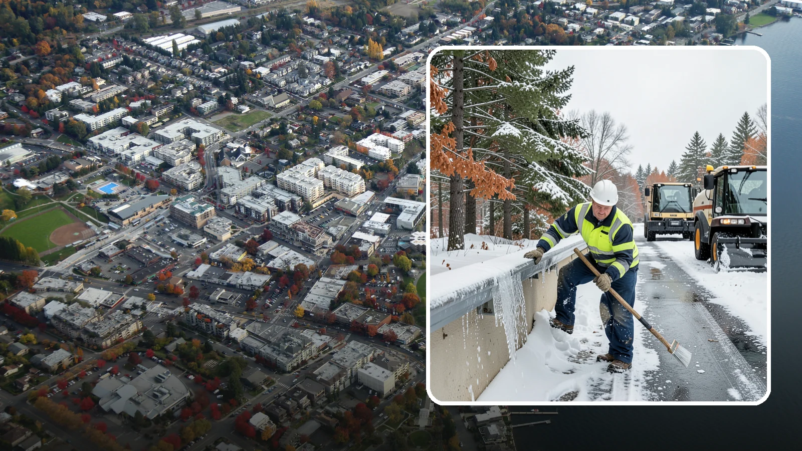 Gutter Ice Removal in Kirkland, King County, WA - We clear ice from gutters and downspouts so meltwater can drain instead of backing up.