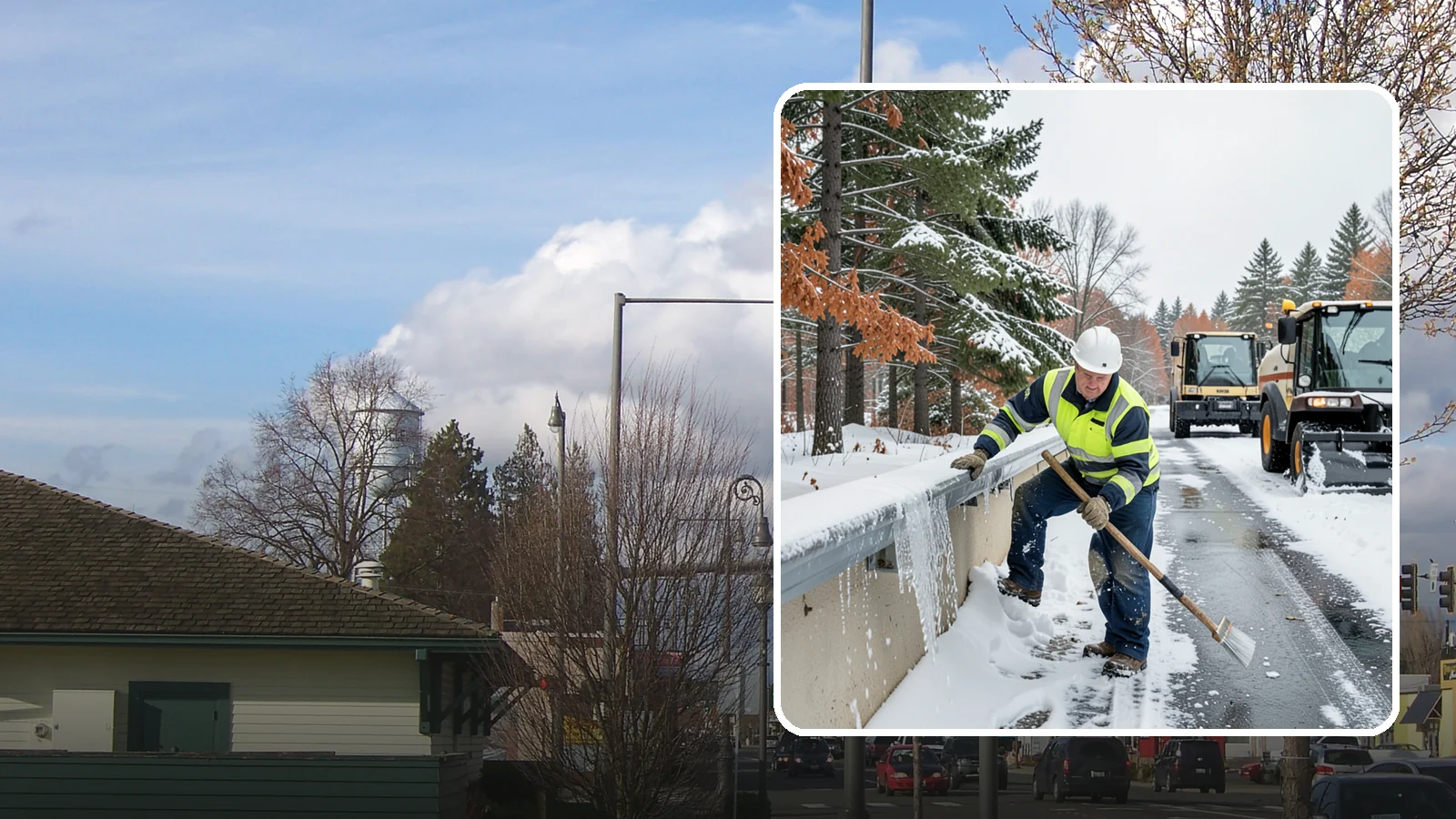 Gutter Ice Removal in Marysville, Snohomish County, WA - We clear ice from gutters and downspouts so meltwater can drain instead of backing up.