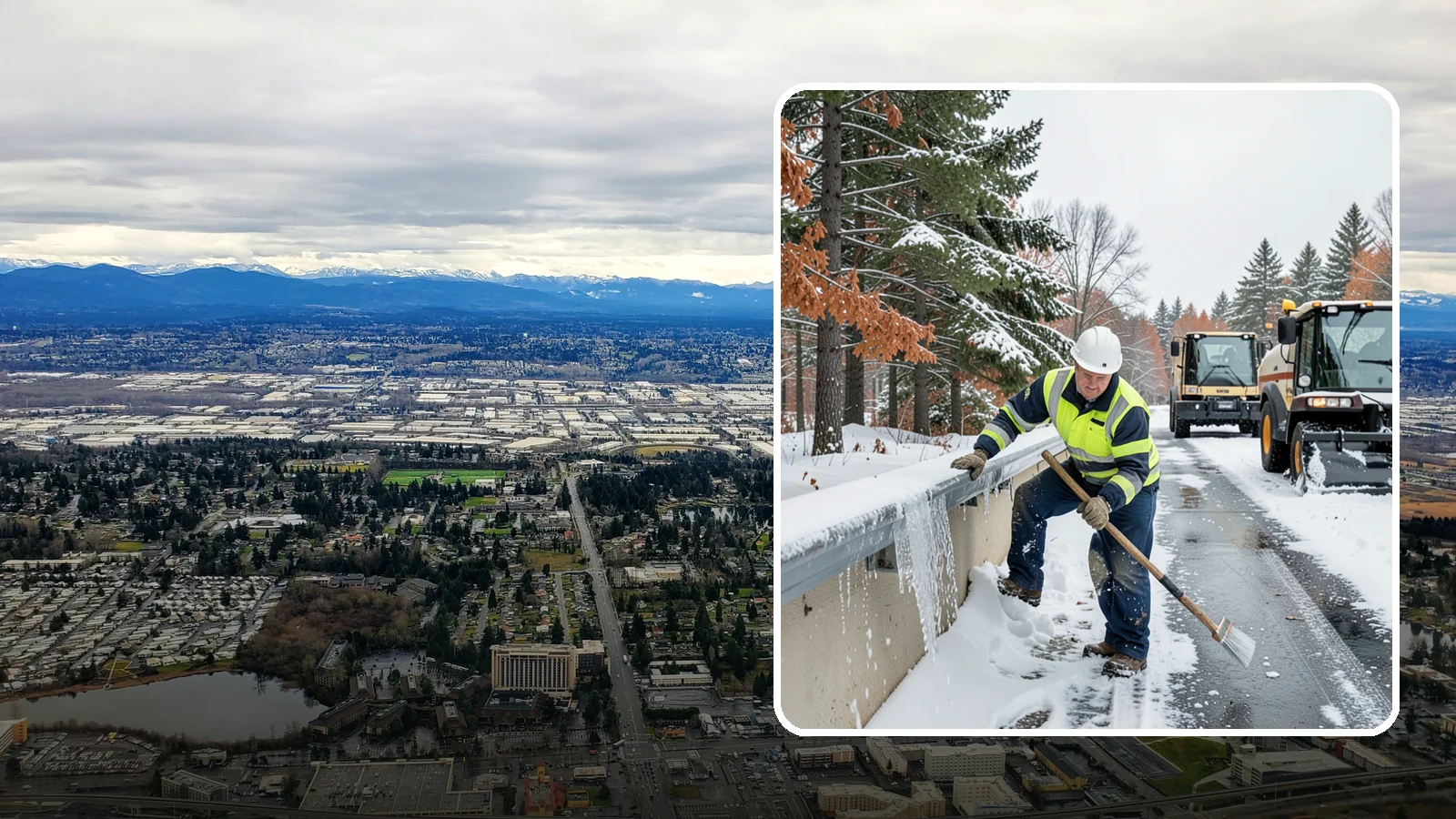 Gutter Ice Removal in SeaTac, King County, WA - We clear ice from gutters and downspouts so meltwater can drain instead of backing up.