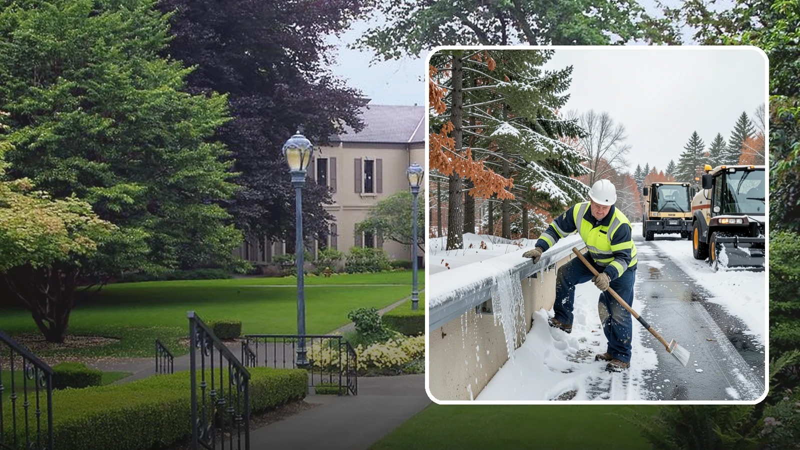 Gutter Ice Removal in Woodinville, King County, WA - We clear ice from gutters and downspouts so meltwater can drain instead of backing up.