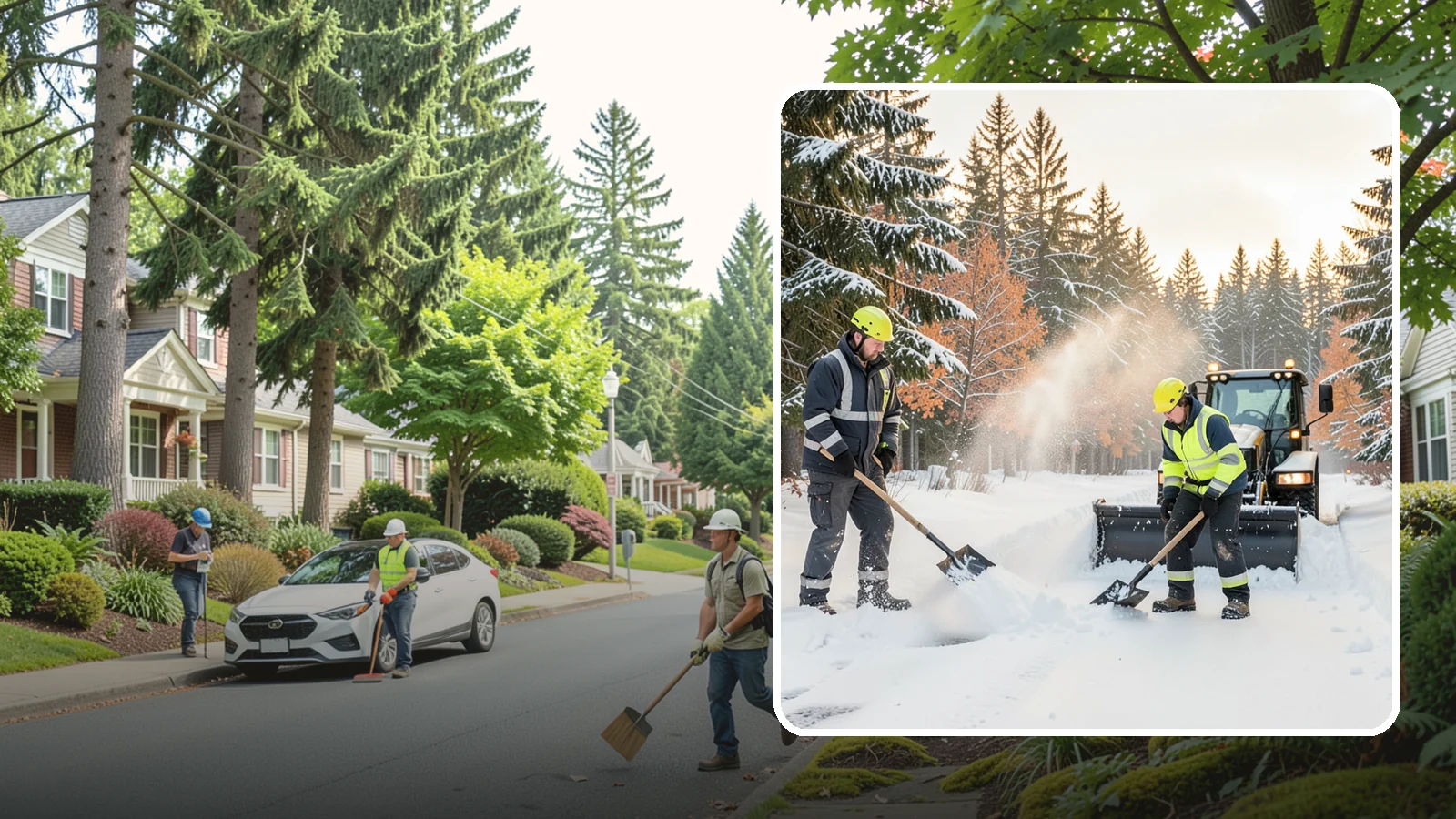 Hand Snow Removal in Beaux Arts Village, King County, WA - We remove snow entirely by hand on properties where equipment cannot go or finishes must be preserved.