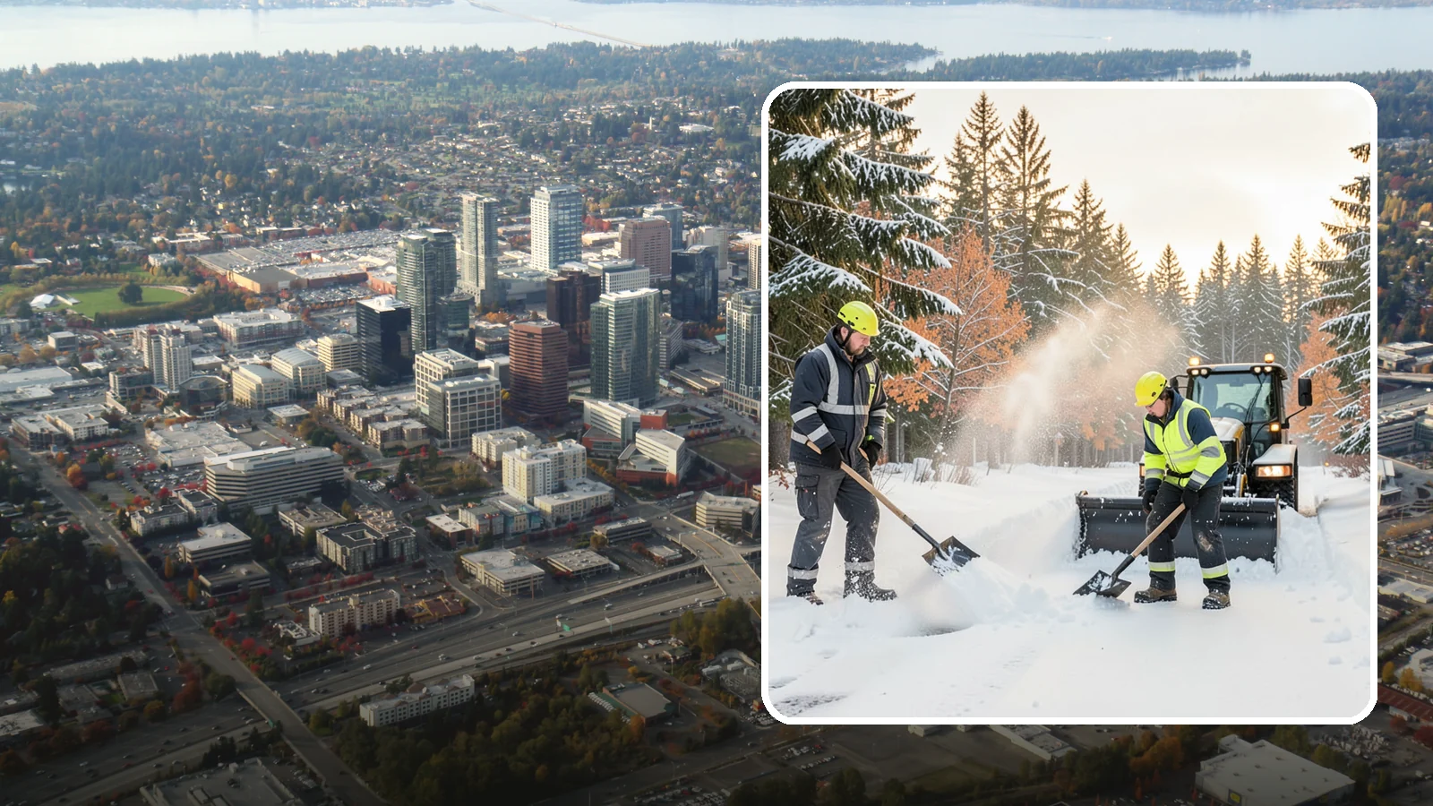 Hand Snow Removal in Bellevue, King County, WA - We remove snow entirely by hand on properties where equipment cannot go or finishes must be preserved.
