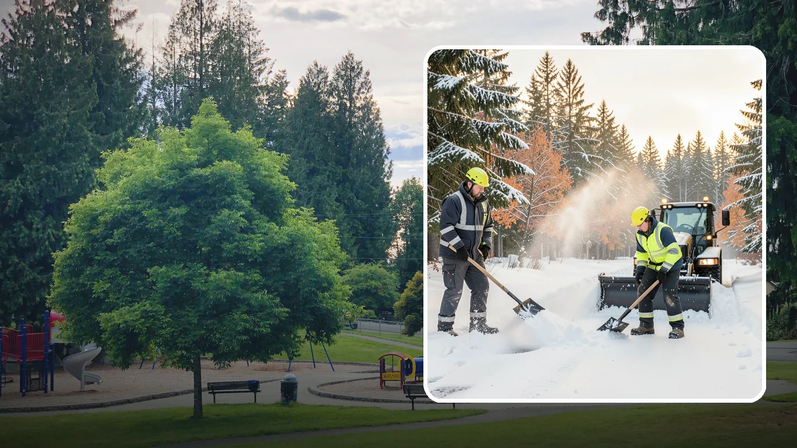 Hand Snow Removal in Bonney Lake, Pierce County, WA - We remove snow entirely by hand on properties where equipment cannot go or finishes must be preserved.