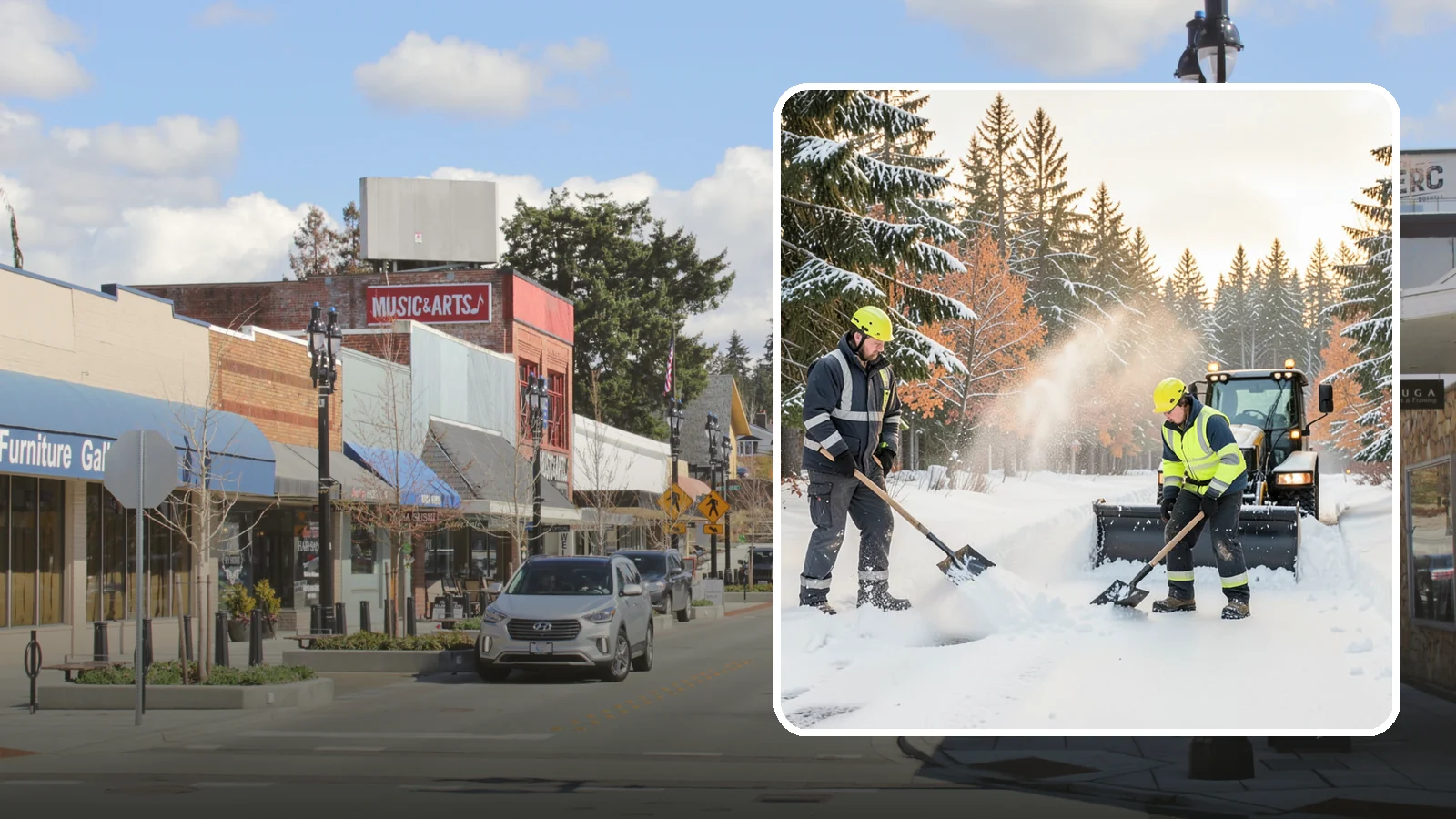 Hand Snow Removal in Bothell, King County, WA - We remove snow entirely by hand on properties where equipment cannot go or finishes must be preserved.
