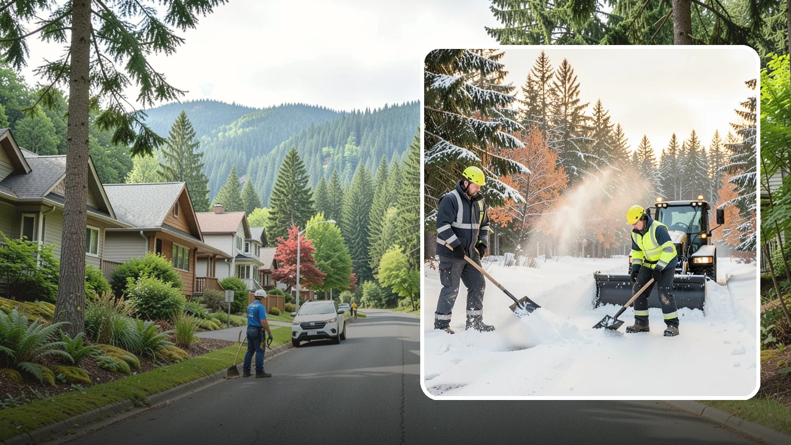 Hand Snow Removal in Darrington, Snohomish County, WA - We remove snow entirely by hand on properties where equipment cannot go or finishes must be preserved.