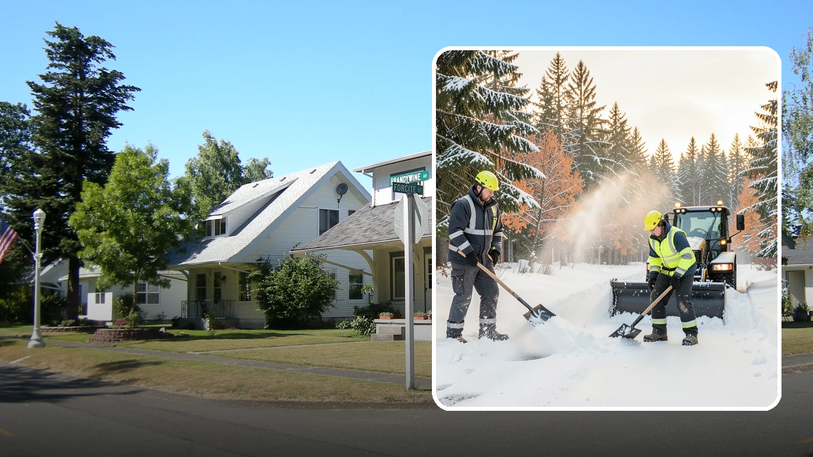 Hand Snow Removal in DuPont, Pierce County, WA - We remove snow entirely by hand on properties where equipment cannot go or finishes must be preserved.