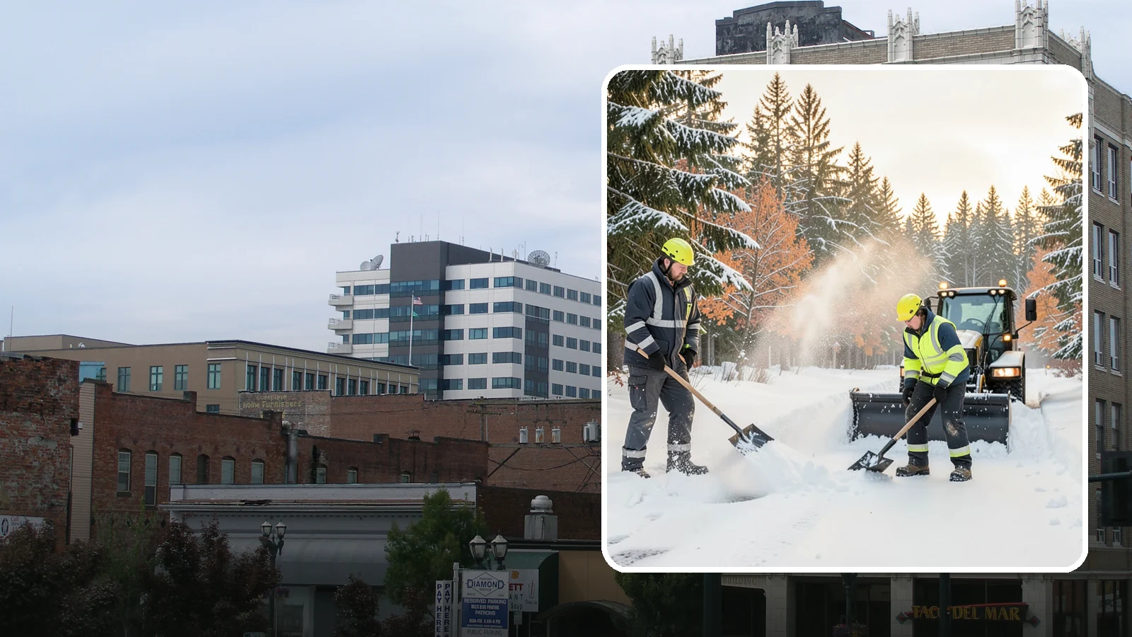 Hand Snow Removal in Everett, Snohomish County, WA - We remove snow entirely by hand on properties where equipment cannot go or finishes must be preserved.
