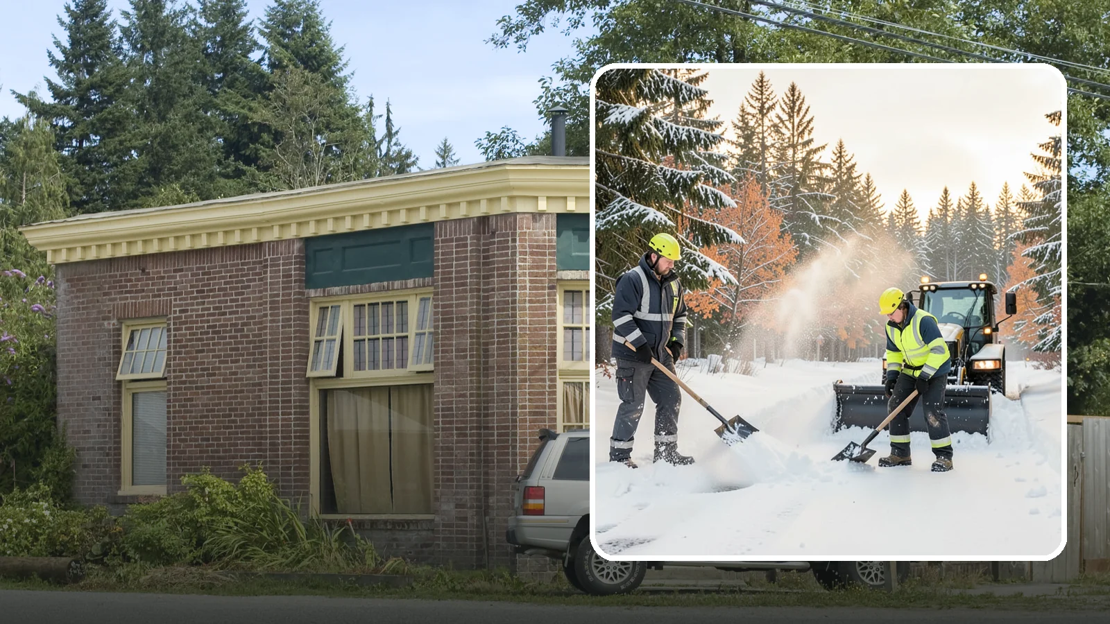 Hand Snow Removal in Hamilton, Skagit County, WA - We remove snow entirely by hand on properties where equipment cannot go or finishes must be preserved.