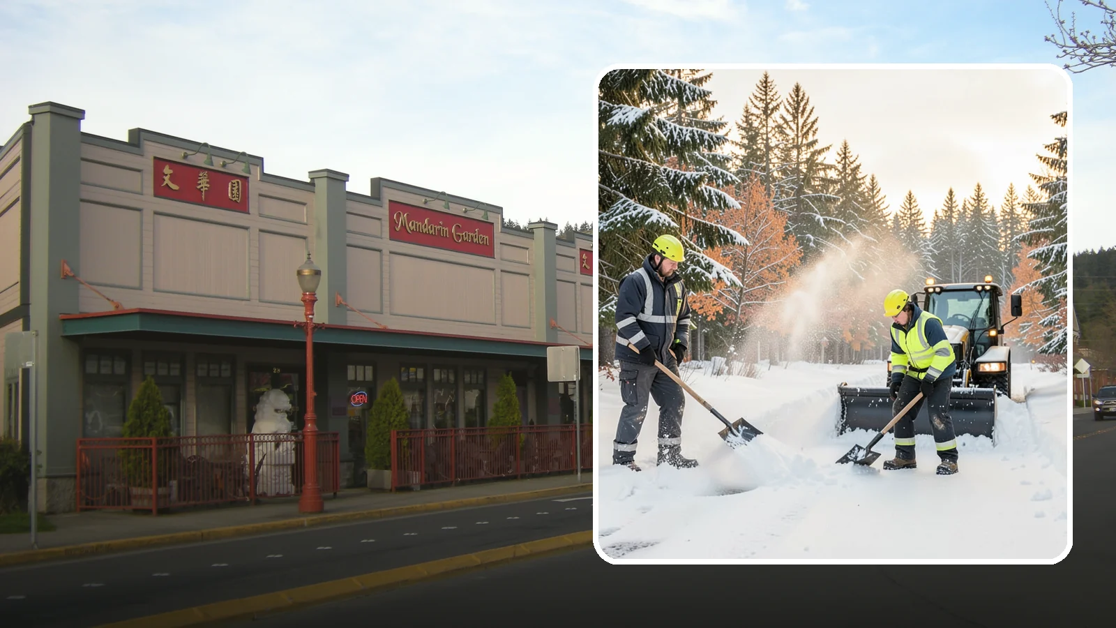 Hand Snow Removal in Issaquah, King County, WA - We remove snow entirely by hand on properties where equipment cannot go or finishes must be preserved.
