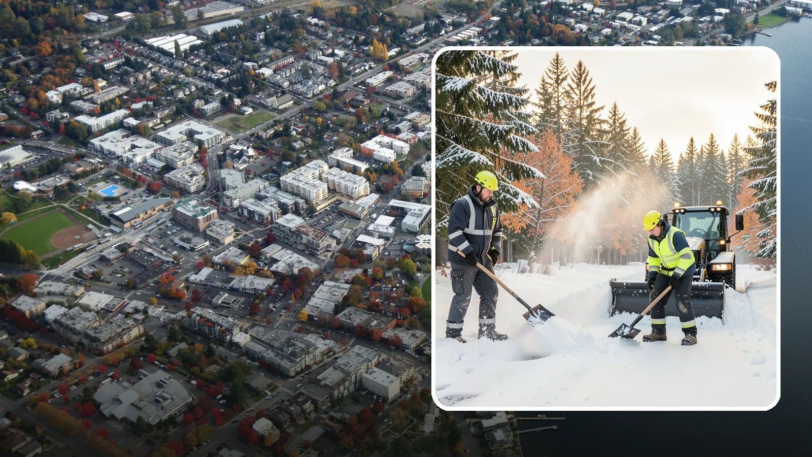 Hand Snow Removal in Kirkland, King County, WA - We remove snow entirely by hand on properties where equipment cannot go or finishes must be preserved.