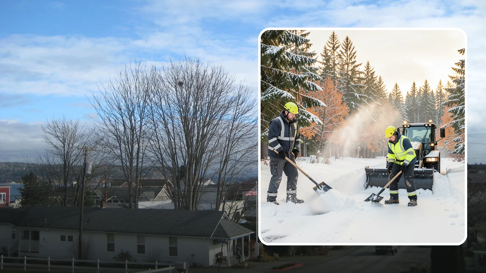 Hand Snow Removal in Langley, Island County, WA - We remove snow entirely by hand on properties where equipment cannot go or finishes must be preserved.