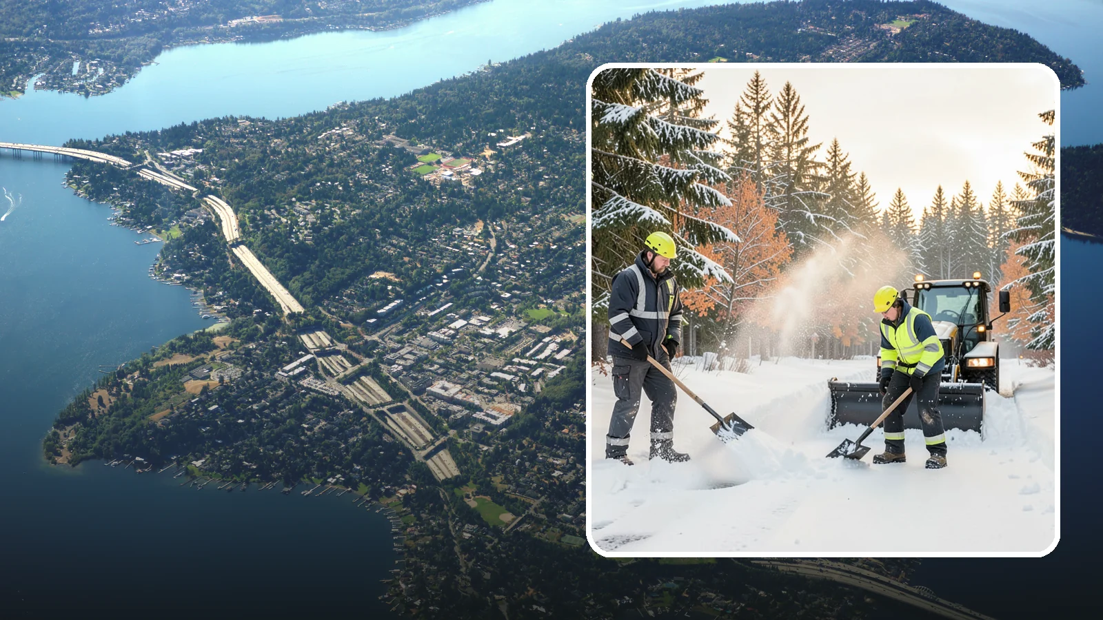 Hand Snow Removal in Mercer Island, King County, WA - We remove snow entirely by hand on properties where equipment cannot go or finishes must be preserved.