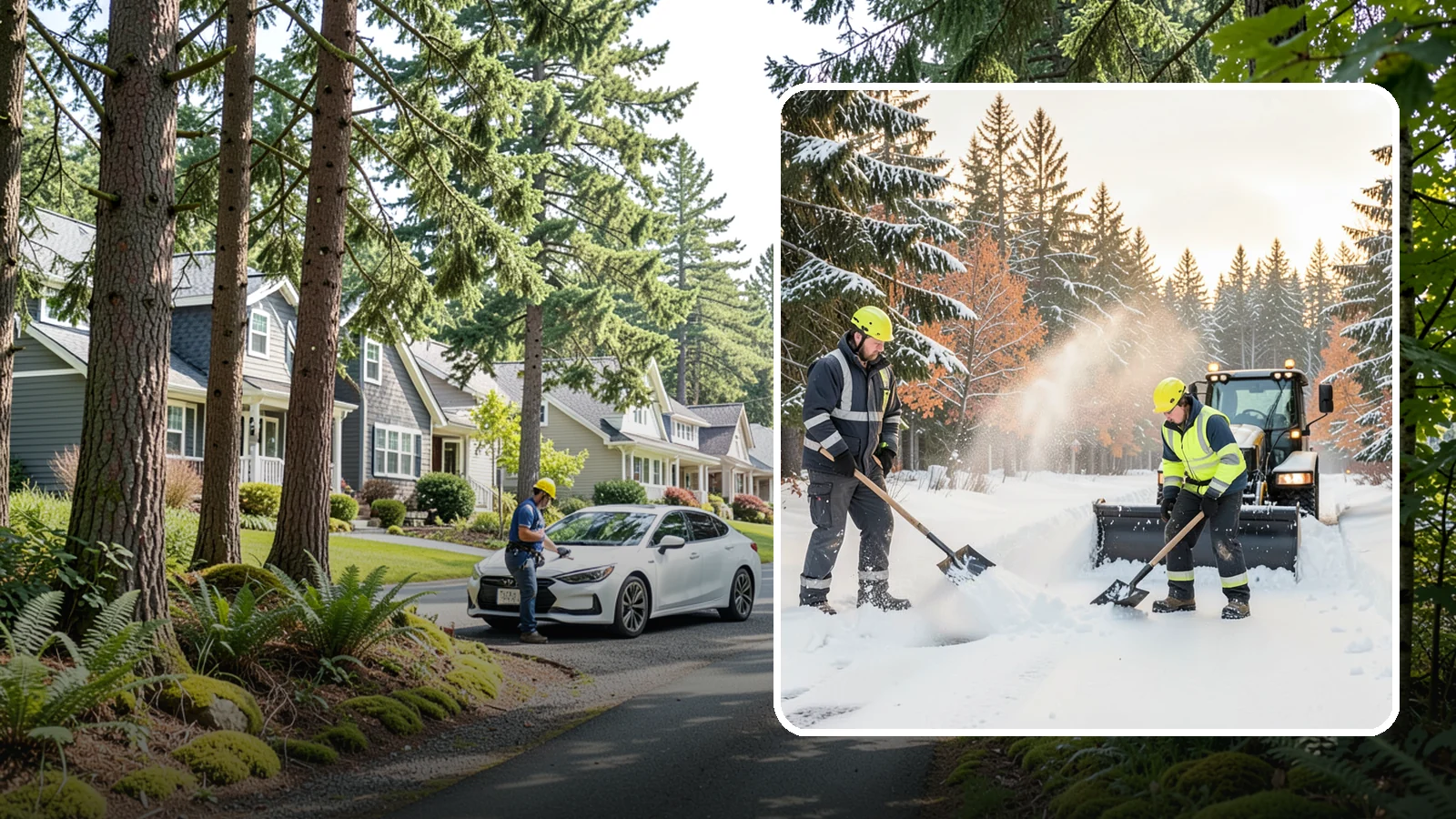 Hand Snow Removal in Normandy Park, King County, WA - We remove snow entirely by hand on properties where equipment cannot go or finishes must be preserved.