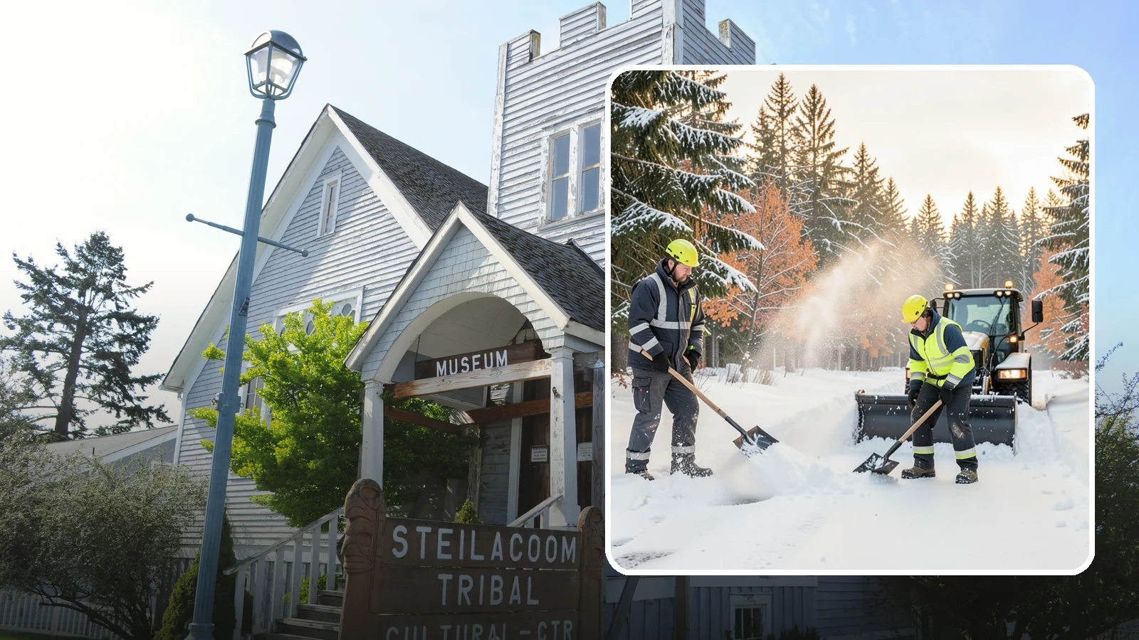Hand Snow Removal in Steilacoom, Pierce County, WA - We remove snow entirely by hand on properties where equipment cannot go or finishes must be preserved.
