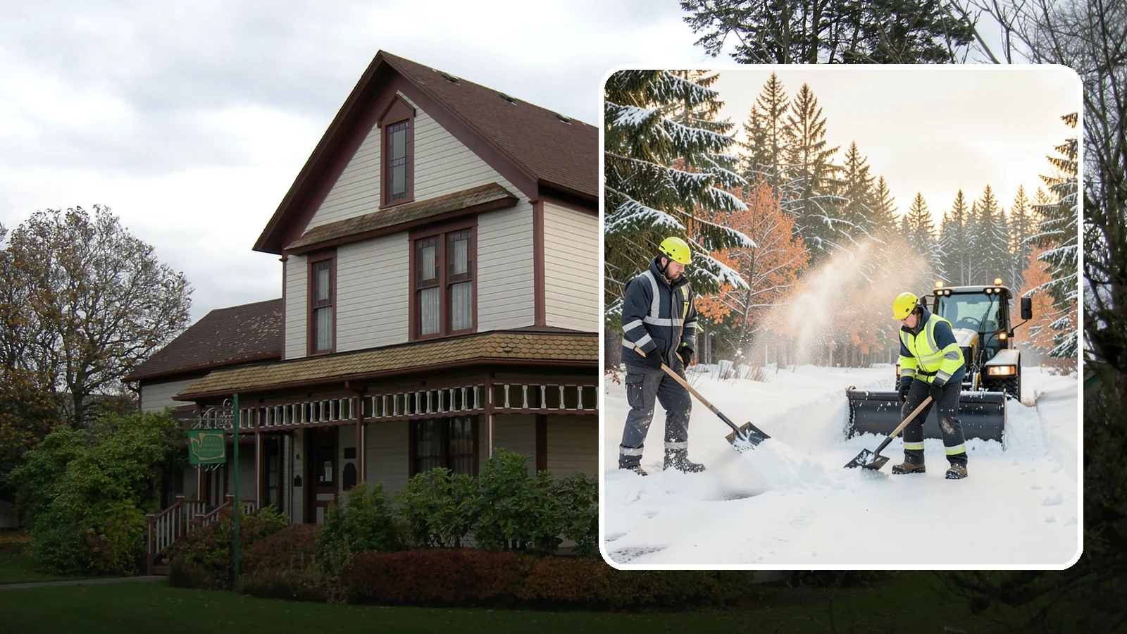 Hand Snow Removal in Sumner, Pierce County, WA - We remove snow entirely by hand on properties where equipment cannot go or finishes must be preserved.