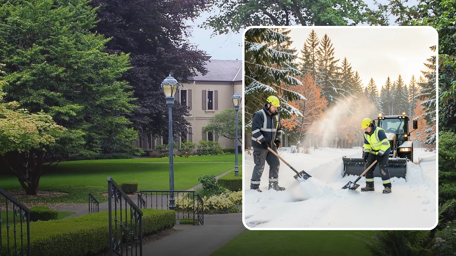 Hand Snow Removal in Woodinville, King County, WA - We remove snow entirely by hand on properties where equipment cannot go or finishes must be preserved.