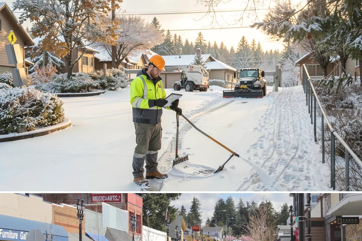 Handicap Parking Clearing in Bothell, King County, WA - Cleared before business hours after each snow event across the winter season.