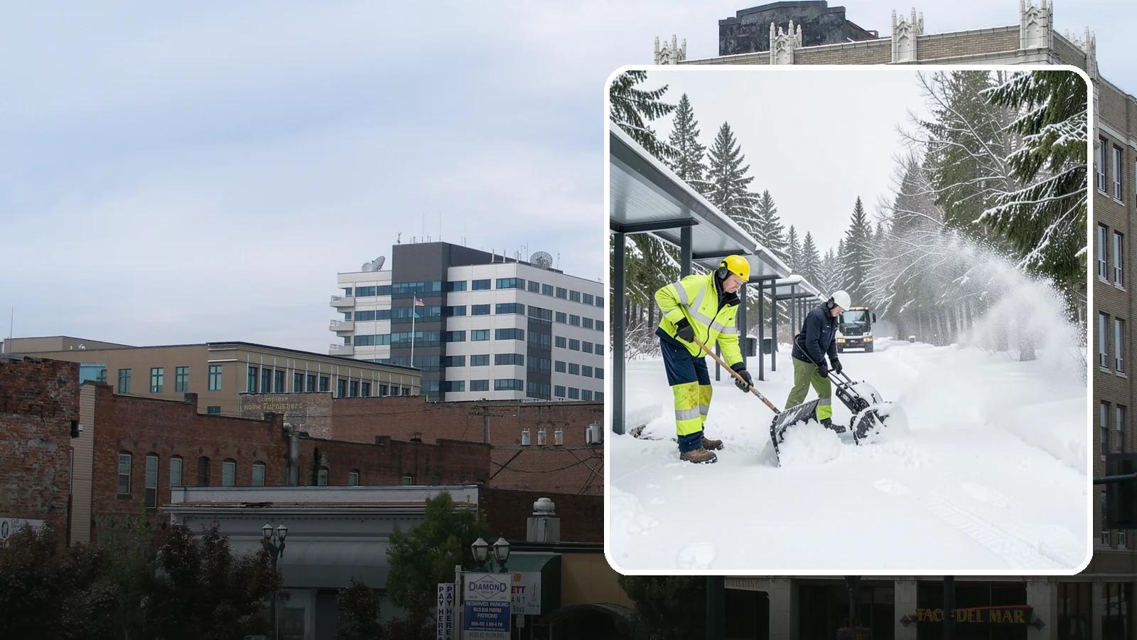 Handicap Parking Clearing in Everett, Snohomish County, WA - We clear accessible parking stalls and their access aisles fully so they stay usable for Western Washington visitors all winter.