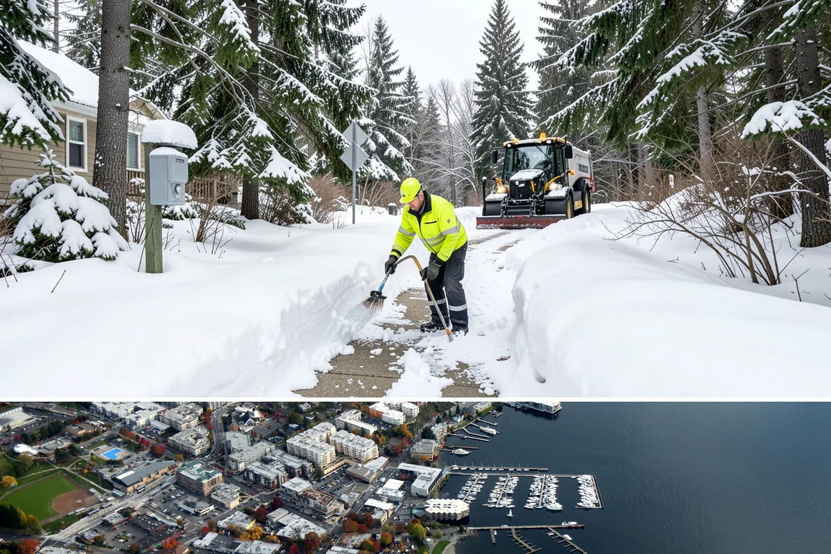 Handicap Parking Clearing in Kirkland, King County, WA - Cleared before business hours after each snow event across the winter season.
