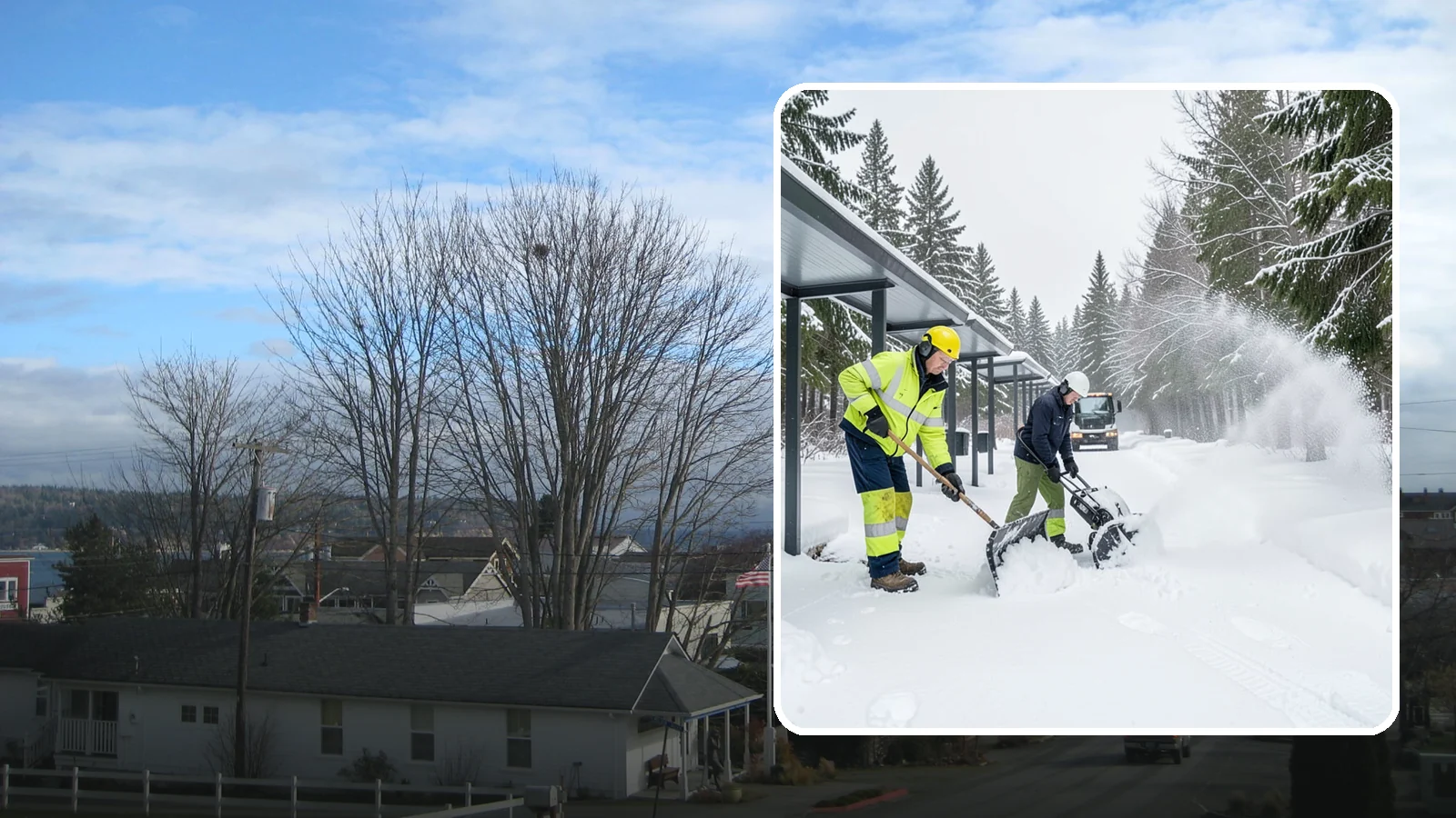 Handicap Parking Clearing in Langley, Island County, WA - We clear accessible parking stalls and their access aisles fully so they stay usable for Western Washington visitors all winter.