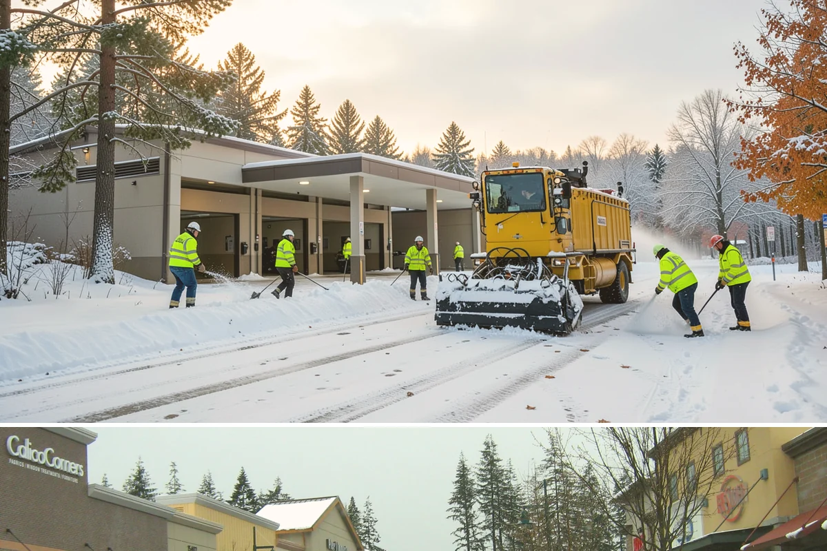 Handicap Parking Clearing in Mill Creek, Snohomish County, WA - Cleared before business hours after each snow event across the winter season.