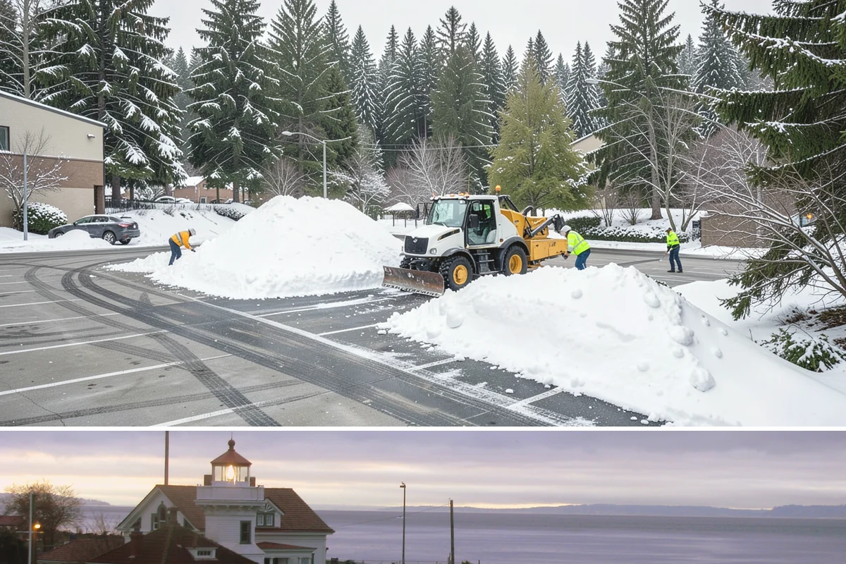 Handicap Parking Clearing in Mukilteo, Snohomish County, WA - Cleared before business hours after each snow event across the winter season.