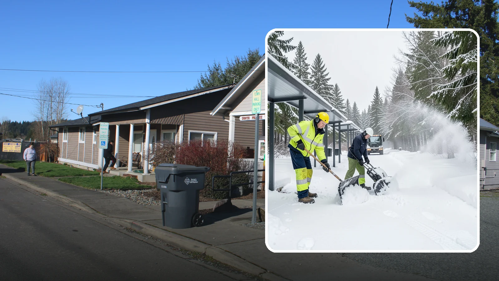 Handicap Parking Clearing in South Prairie, Pierce County, WA - We clear accessible parking stalls and their access aisles fully so they stay usable for Western Washington visitors all winter.