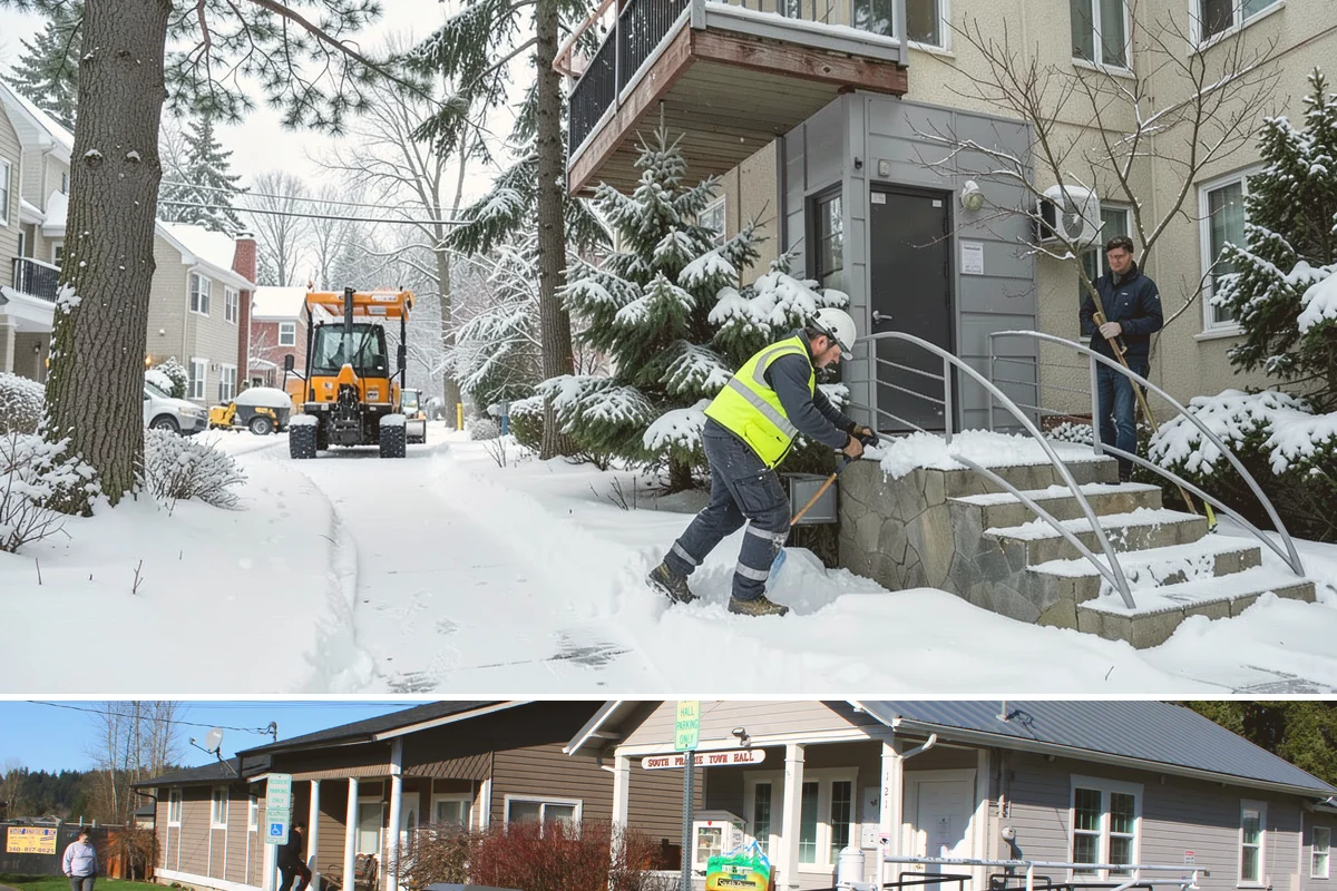Handicap Parking Clearing in South Prairie, Pierce County, WA - Cleared before business hours after each snow event across the winter season.
