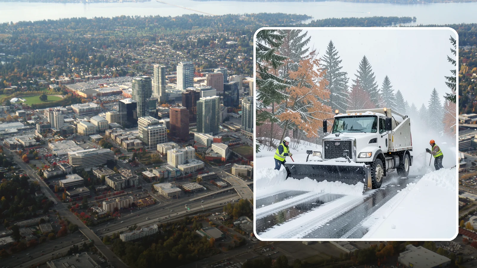 Heavy Snowfall Removal in Bellevue, King County, WA - When a heavy, wet Cascade snowfall piles up fast, our equipment handles the load your shovel cannot.