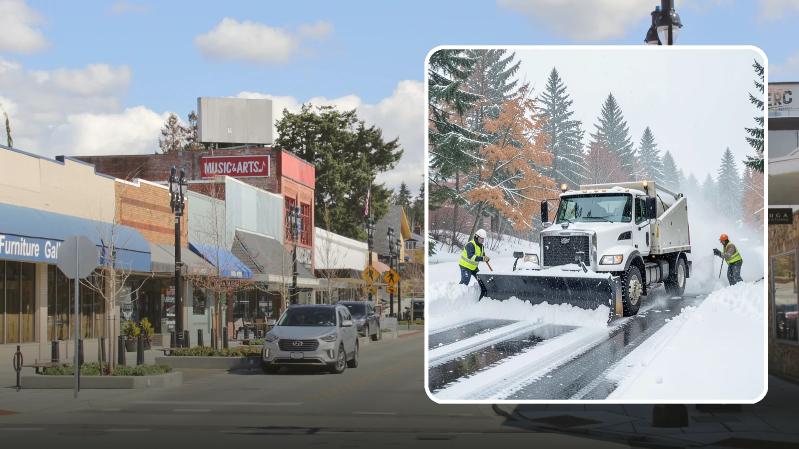 Heavy Snowfall Removal in Bothell, King County, WA - When a heavy, wet Cascade snowfall piles up fast, our equipment handles the load your shovel cannot.
