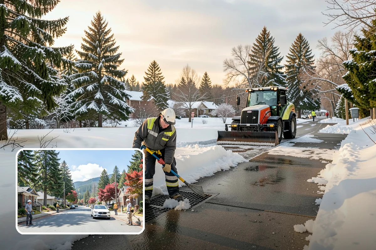 Heavy Snowfall Removal in Hunts Point, King County, WA - Equipment matched to dense, wet regional snow